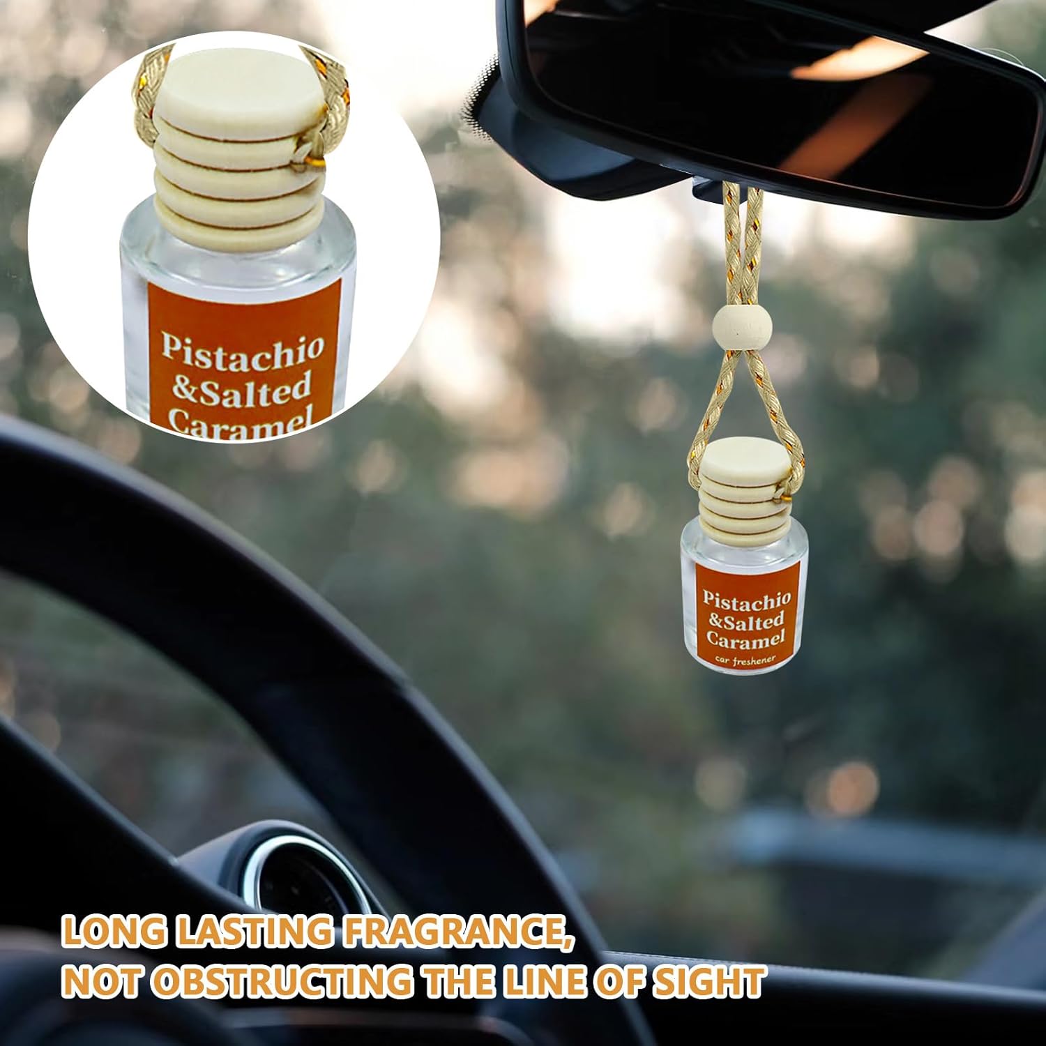 Wood Car Air Freshener-Odor Eliminator for Car Sun Visor-Made of Cherrywood & Essential Oils Teak/Coco/Amber (3-Pack)