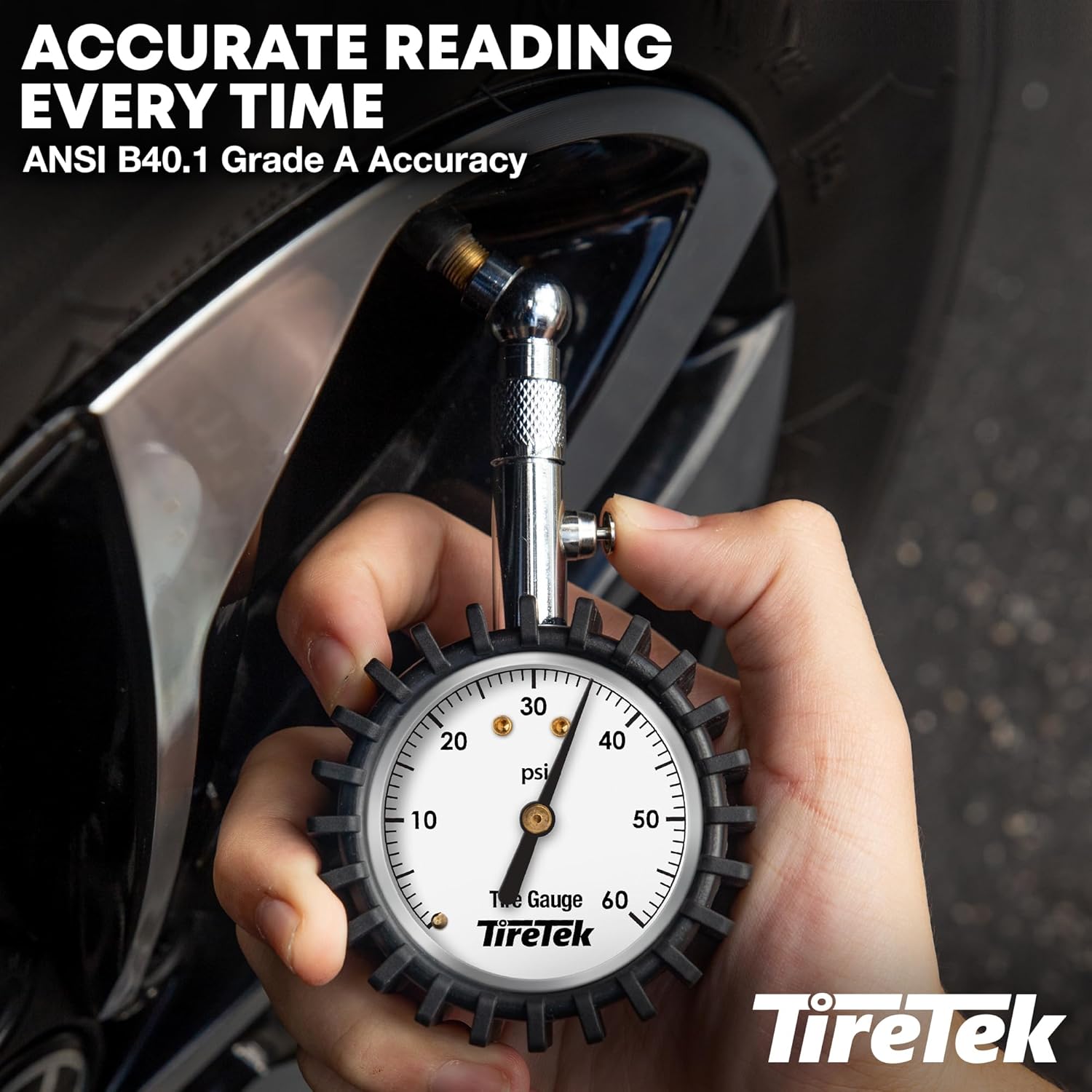 Tire Pressure Gauge for Cars (ANSI Certified) Premium Air Pressure Gauge for Tires - Easy to Read Glow in the Dark Automobile Analog Circular Dial